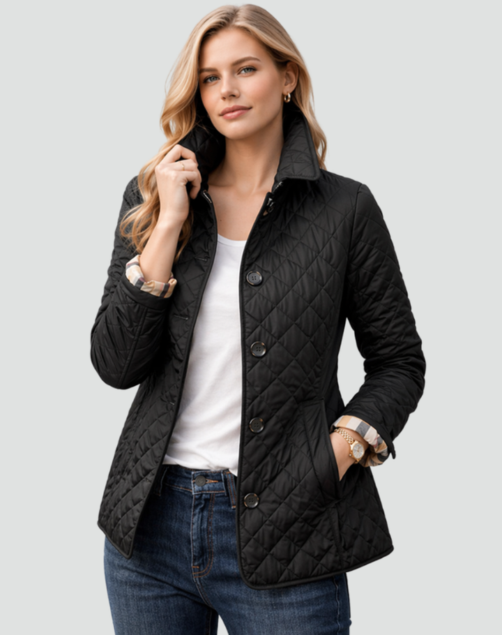 Übergangsjacke Damen Regular Fit Mit Steppung, Kragen und Knöpfen