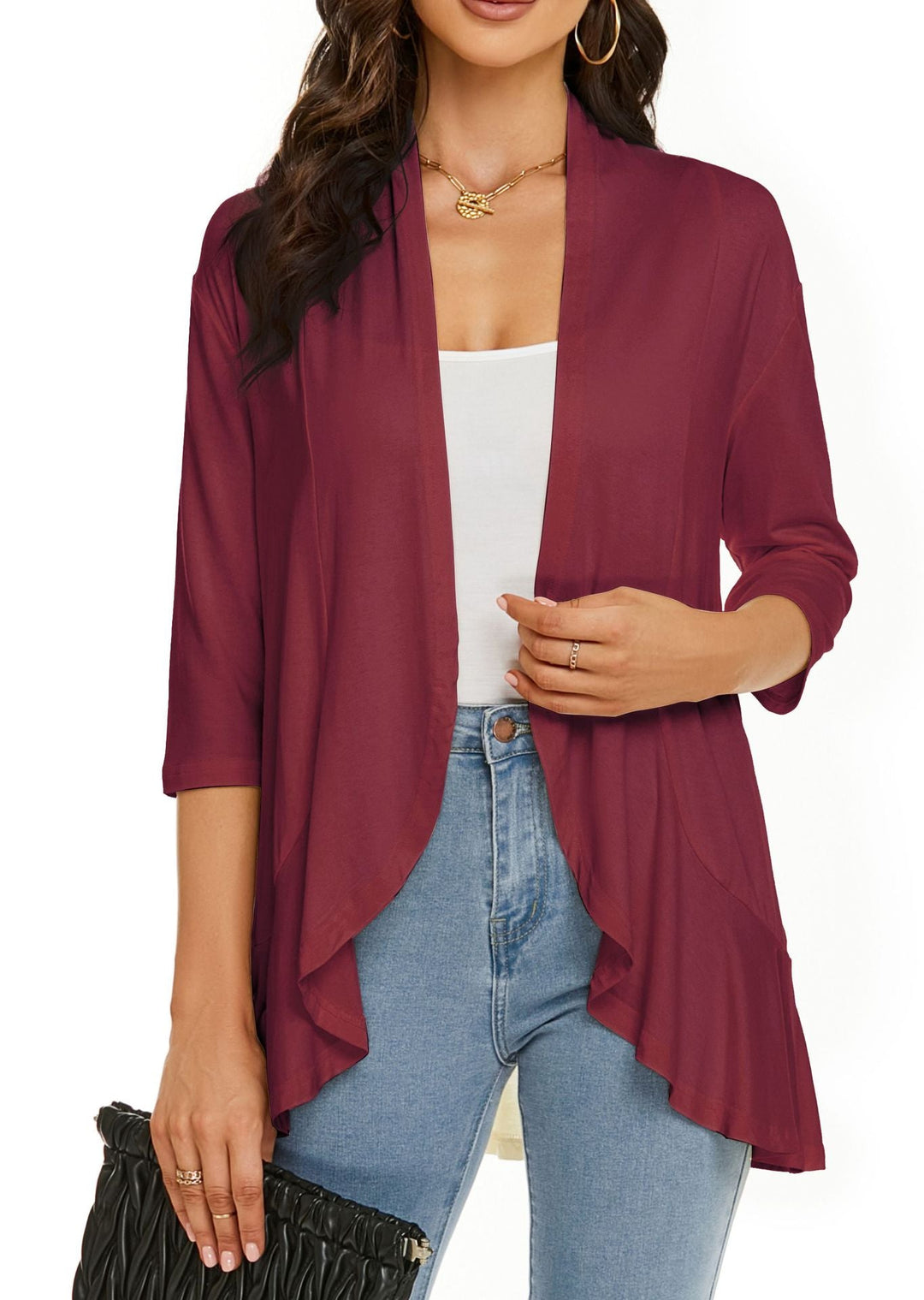 Bella | Damen Offener Front Drapierter Cardigan
