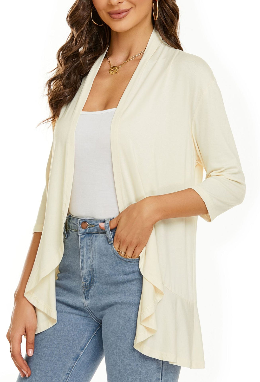 Bella | Damen Offener Front Drapierter Cardigan