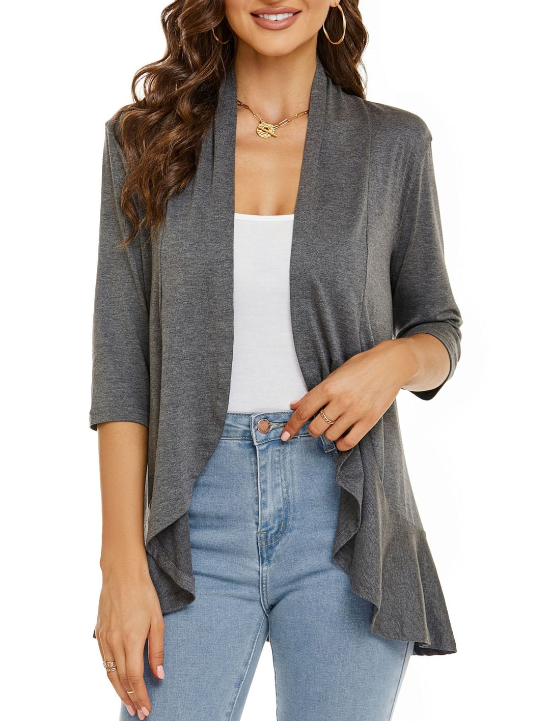 Bella | Damen Offener Front Drapierter Cardigan