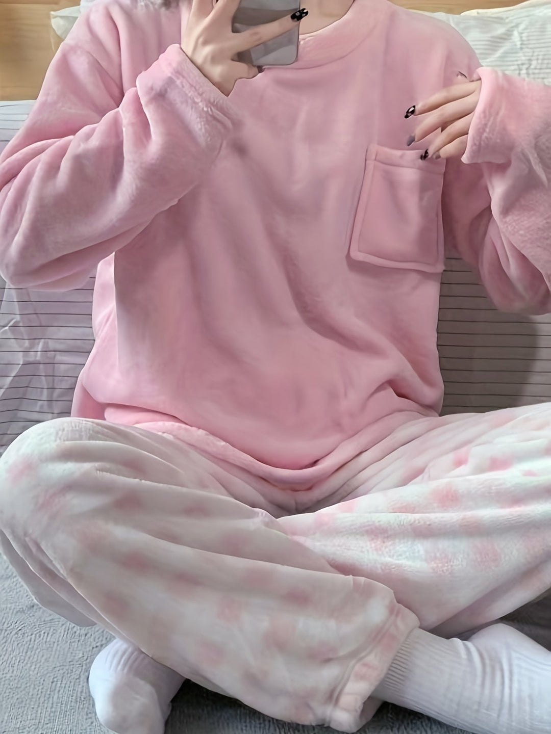 Lounge-Set Damen Zwei-Teilig Gemütliches Fleece Warm Pyjama Set Winter