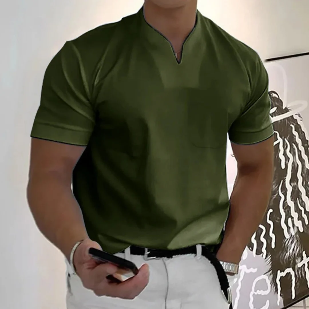 Bjarne | Herren T-Shirt Mit V-Ausschnitt Schlicht Freizeit
