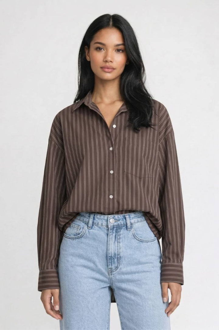 Bluse Damen - Oversized | Gestreift &amp; Klassischer Kragen