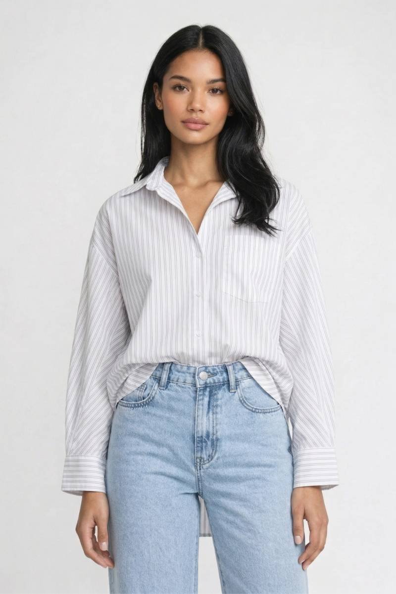 Bluse Damen - Oversized | Gestreift &amp; Klassischer Kragen