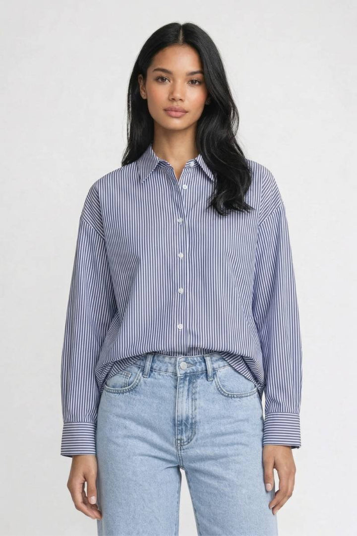 Bluse Damen - Oversized | Gestreift &amp; Klassischer Kragen