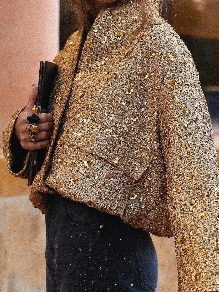 Goldene Bomberjacke mit Pailletten
