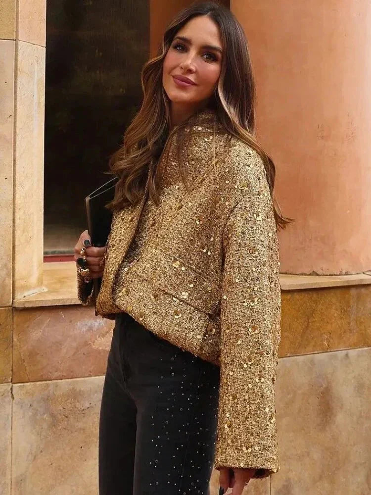Goldene Bomberjacke mit Pailletten