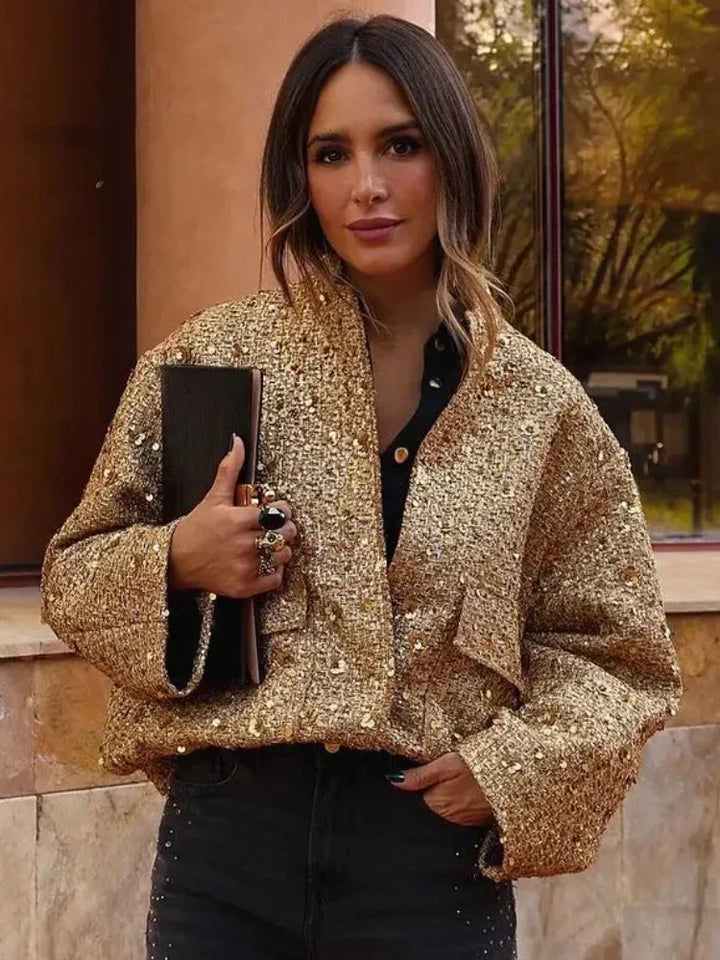 Goldene Bomberjacke mit Pailletten