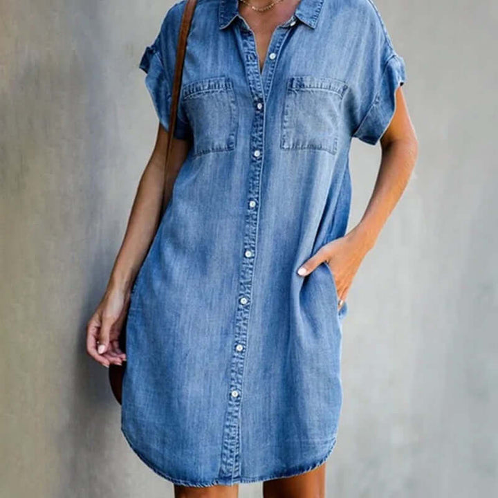 Bonnie | Damen Denim Mini Kleid mit Knopfleiste