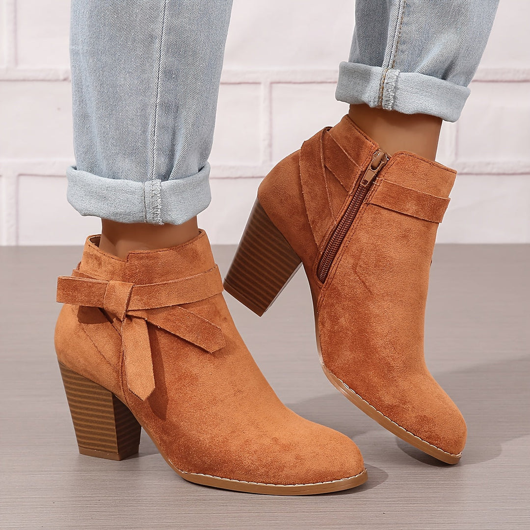 Gerda | Damen Stiefelette mit Schleife und Blockabsatz