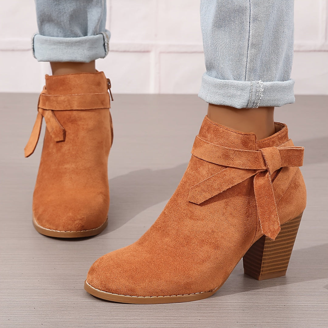 Gerda | Damen Stiefelette mit Schleife und Blockabsatz
