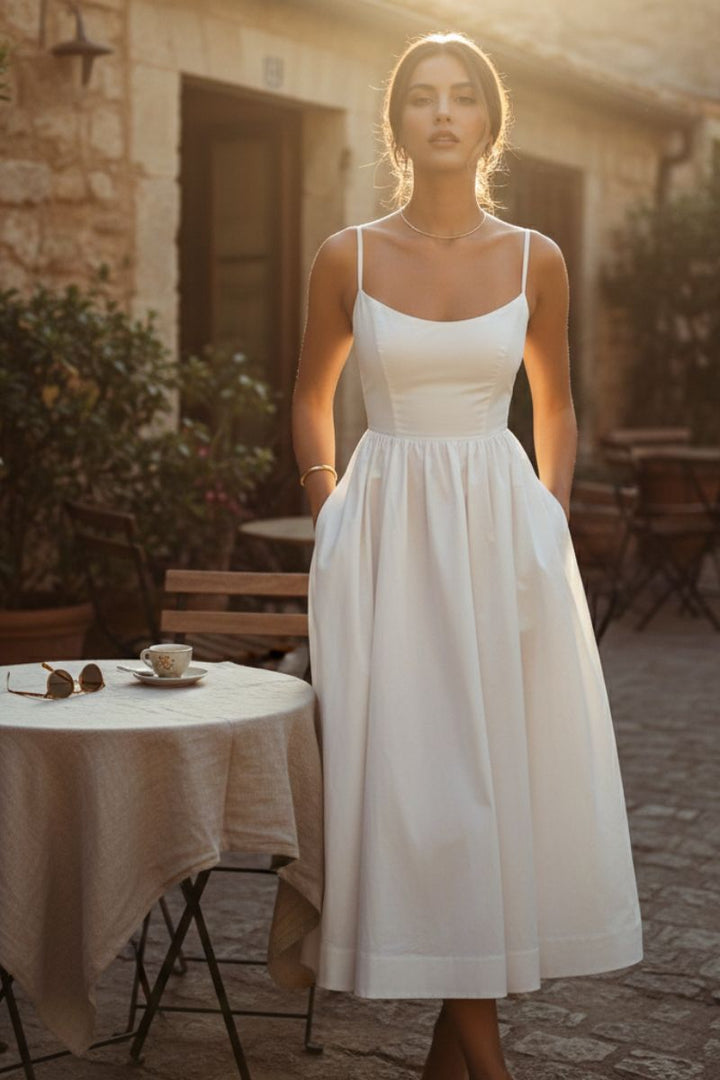 Britta | Damen Spaghetti Träger A-Linien Midikleid