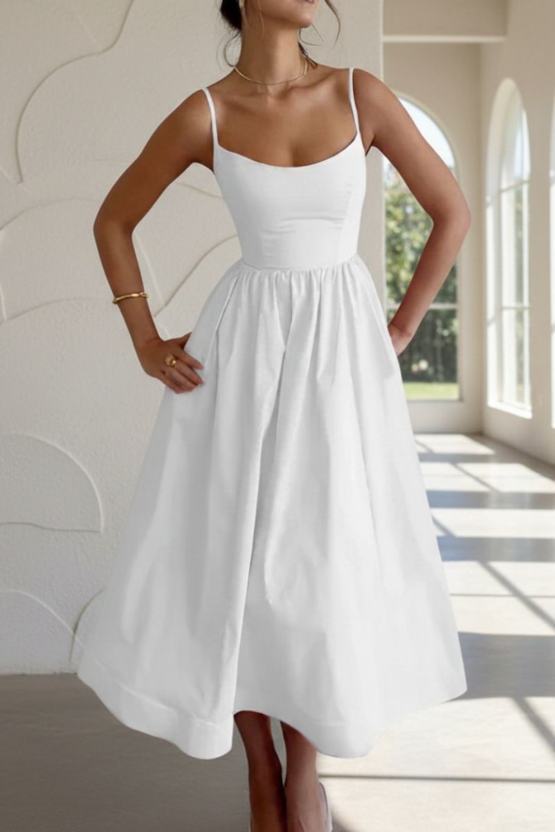 Britta | Damen Spaghetti Träger A-Linien Midikleid