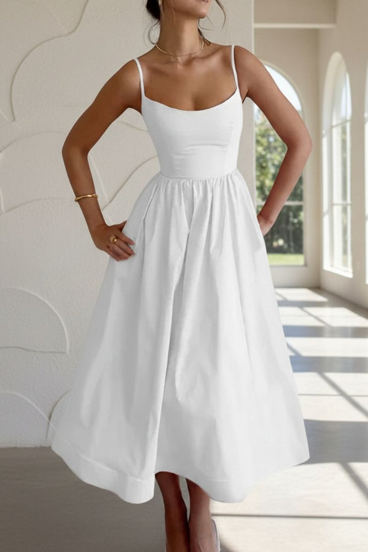 Britta | Damen Spaghetti Träger A-Linien Midikleid
