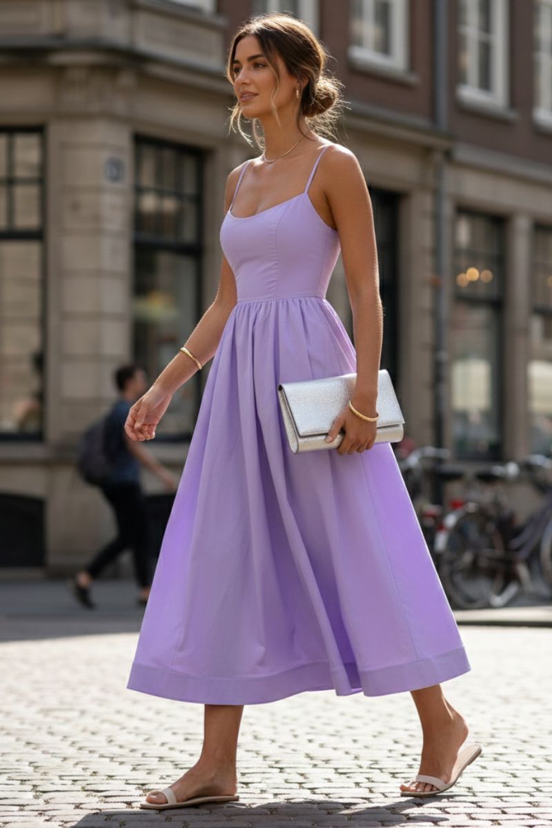 Britta | Damen Spaghetti Träger A-Linien Midikleid