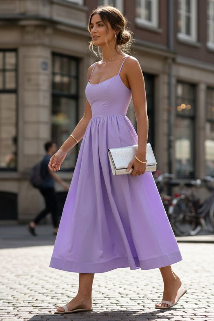 Britta | Damen Spaghetti Träger A-Linien Midikleid