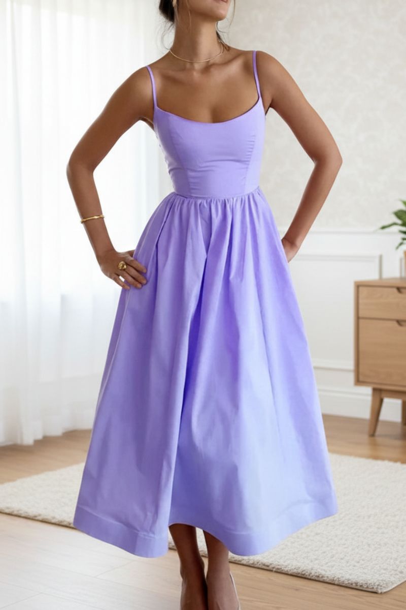 Britta | Damen Spaghetti Träger A-Linien Midikleid