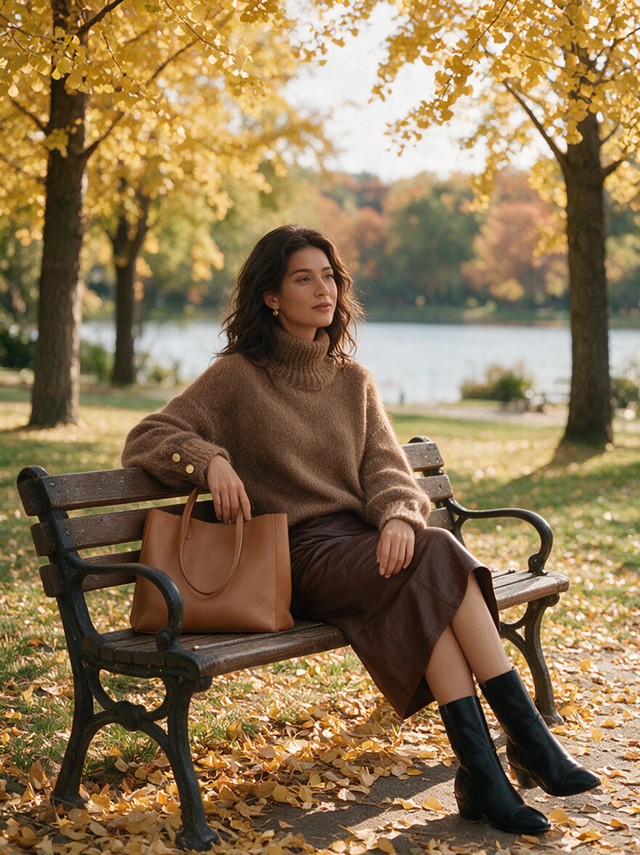 Damen Camel Mohair-Mix Langarm Rollkragenpullover