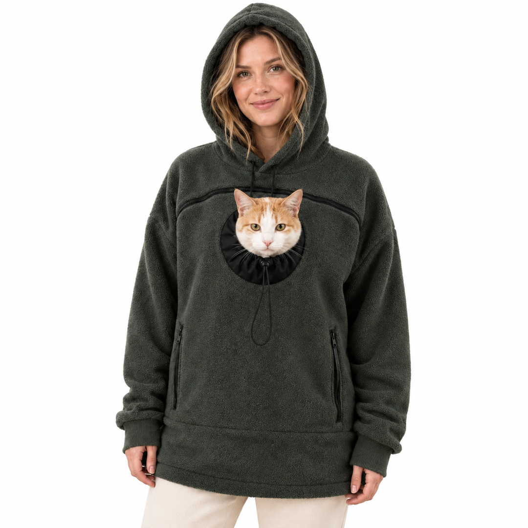 Corvina | Damen Sherpa Haustier Trage Hoodie mit Ausguck-Tasche