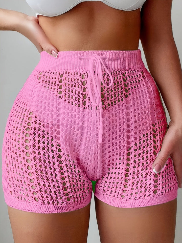 Ajour Kurze Hose mit hoher Taille für Damen, schicke und lässige Strandmode für Urlaub und Freizeit