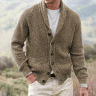 Cardigan Pullover Herren mit Schalkragen, geripptem Strick, Knopfverschluss und Raglanärmeln