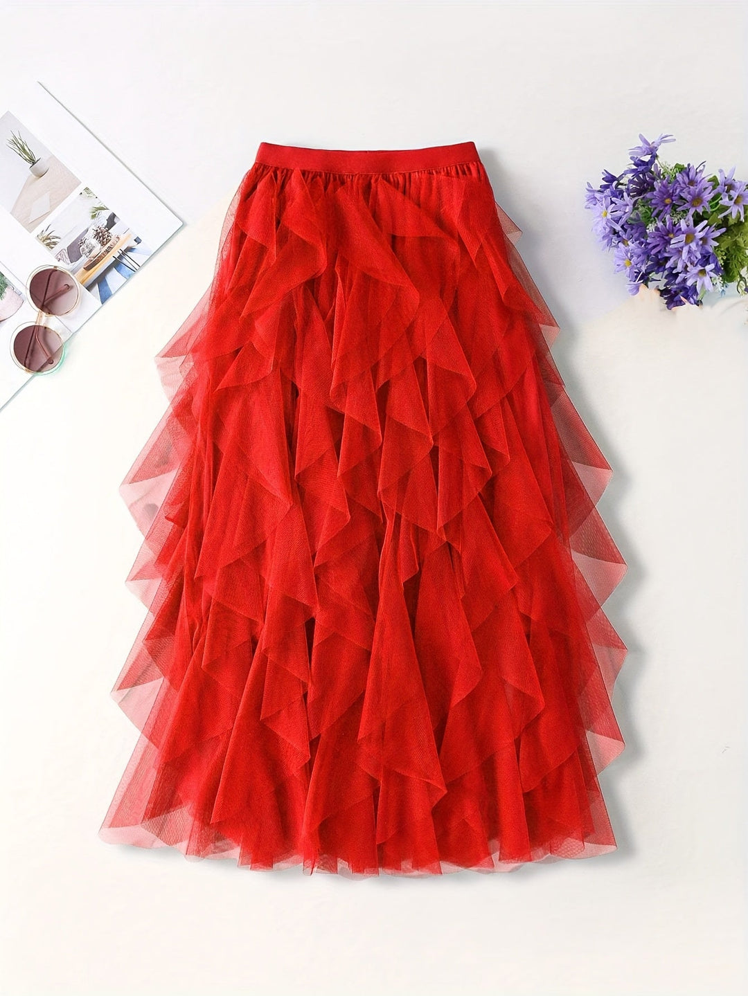 Damenrock Elegante Mehrlagige Volant Romantisches Festkleid