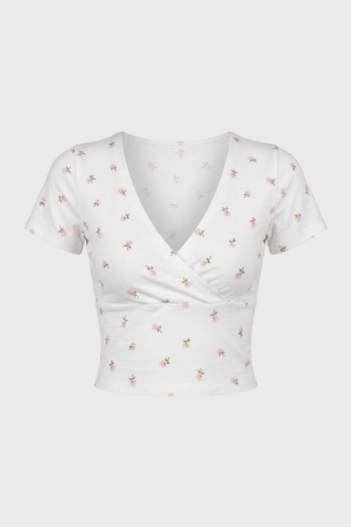 Crop Top Damen - Wickel Stil | V-Ausschnitt mit kurzen Ärmeln
