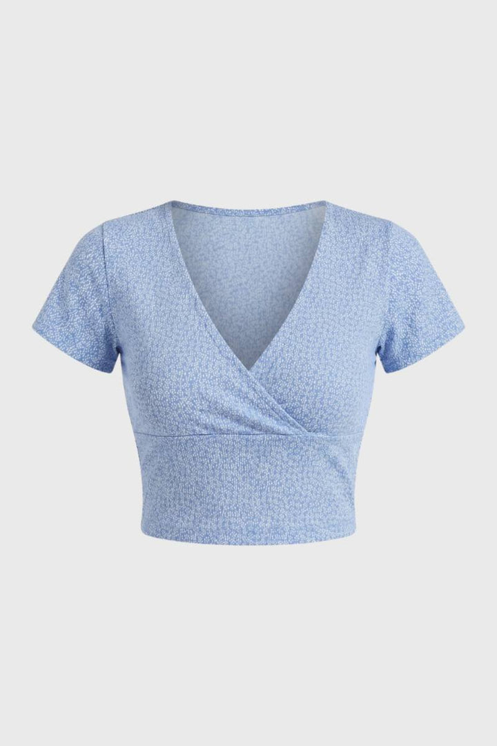 Crop Top Damen - Wickel Stil | V-Ausschnitt mit kurzen Ärmeln