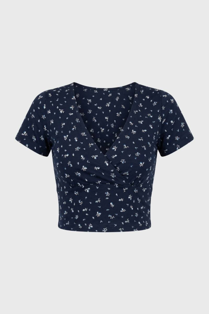Crop Top Damen - Wickel Stil | V-Ausschnitt mit kurzen Ärmeln