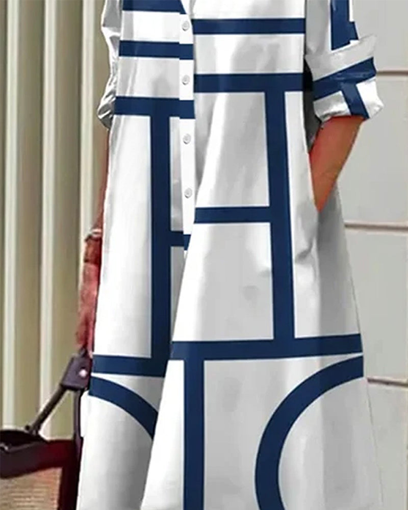 Elegantes Kleid mit geometrischem Muster für Frauen | Midi
