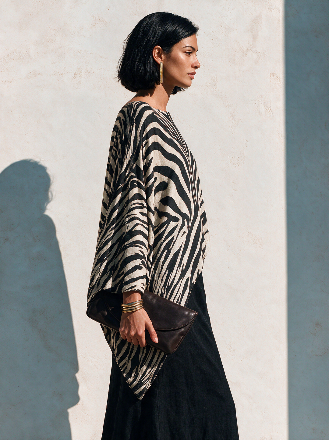 Damen Zebra-Print Asymmetrischer Saum Baumwoll-Mix Top
