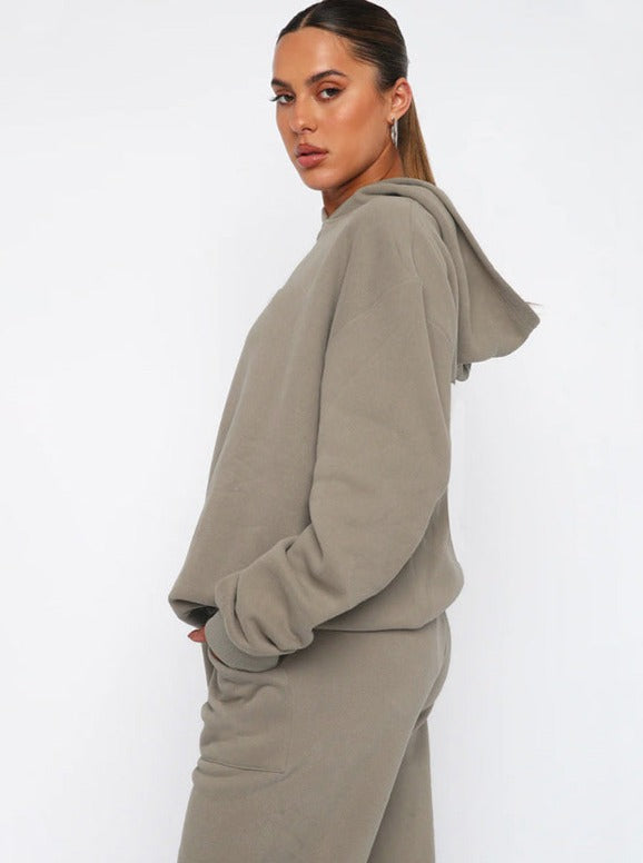 Damen Jogging-Set mit Hoodie Kapuze Kordelzug und gerader Hose