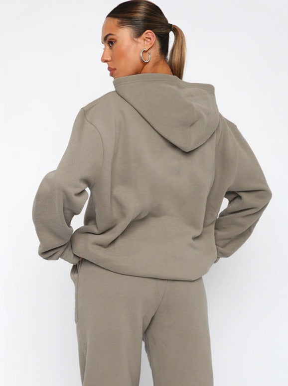 Damen Jogging-Set mit Hoodie Kapuze Kordelzug und gerader Hose