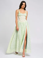 Damen Maxi Kleid mit breiten Trägern gerafftem Mieder und hohem Beinschlitz