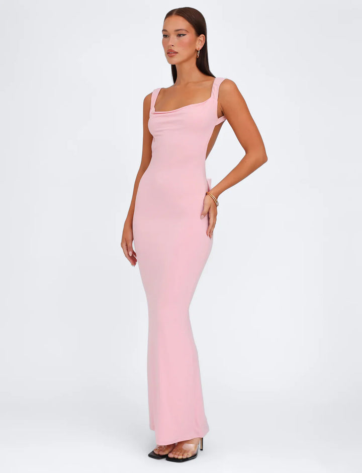 Damen Maxi Kleid mit Cowl Ausschnitt breiten Schulterträgern und geradem Saum
