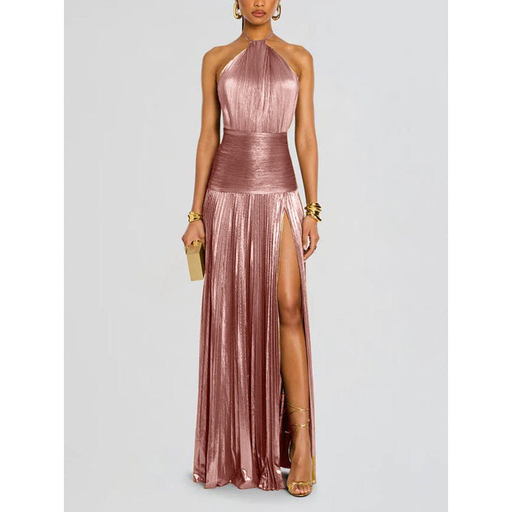 Damen Maxi Kleid mit Neckholder Ausschnitt und Beinschlitz
