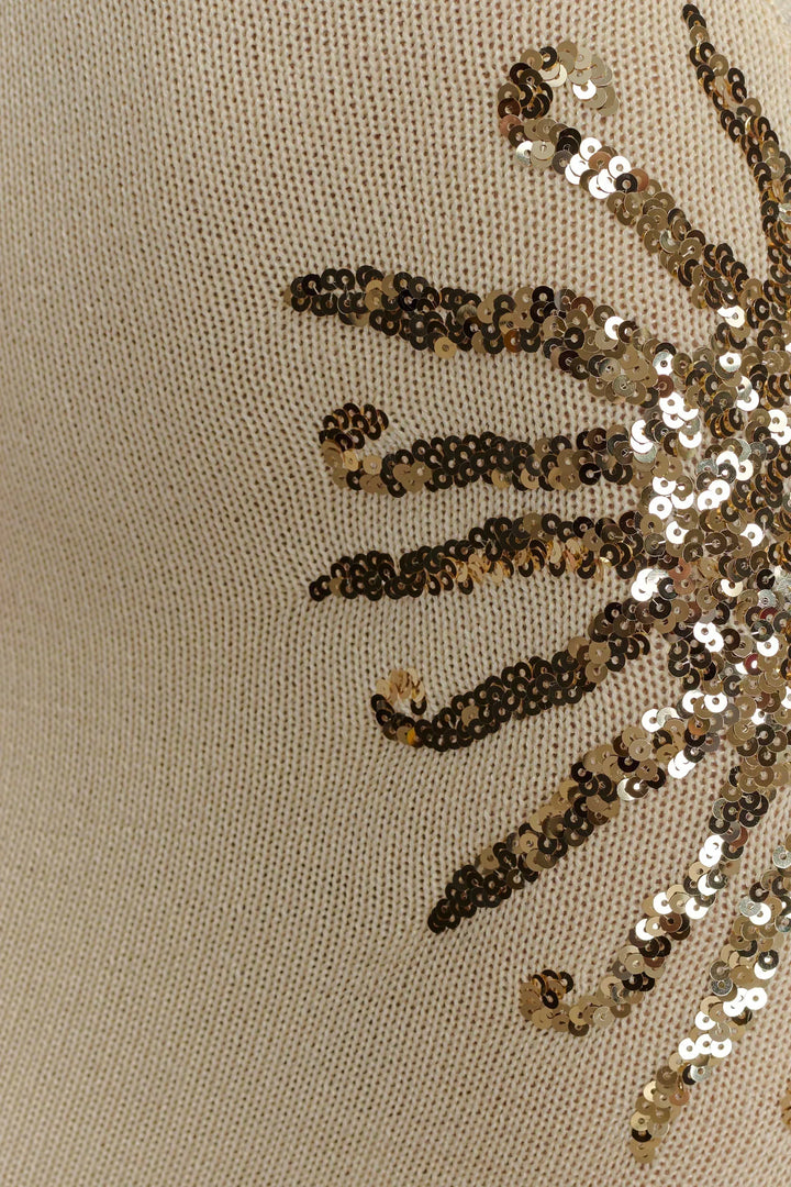 Damen Maxi Kleid mit tiefem V-Ausschnitt und Pailletten Applikationen an den Seiten