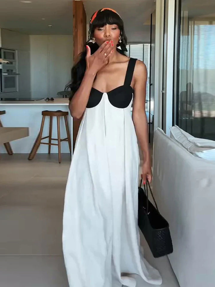 Damen Maxikleid mit Bustier Oberteil und breiten Trägern