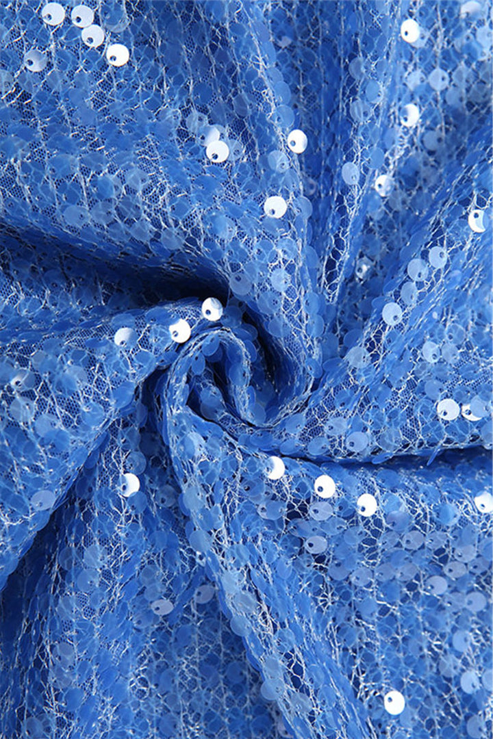 Damen Maxikleid mit Pailletten und kreuzenden Halter Trägern und asymmetrischem Rüschensaum