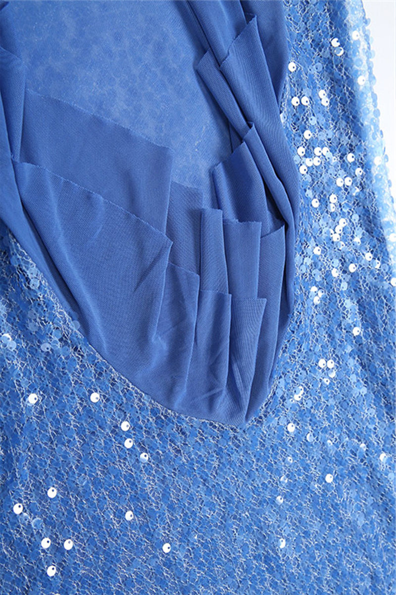 Damen Maxikleid mit Pailletten und kreuzenden Halter Trägern und asymmetrischem Rüschensaum