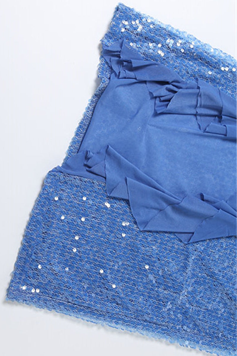 Damen Maxikleid mit Pailletten und kreuzenden Halter Trägern und asymmetrischem Rüschensaum