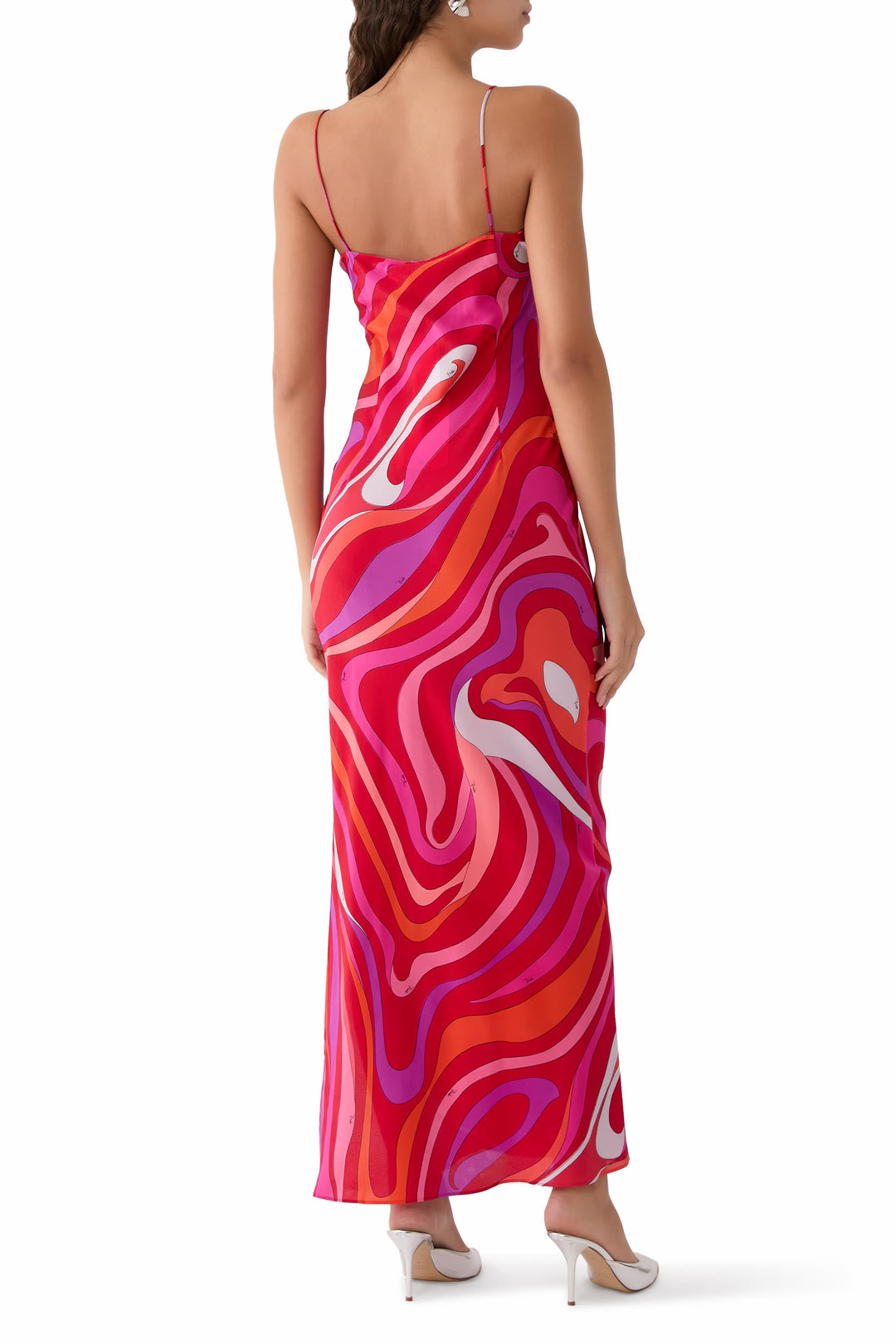 Damen Maxikleid mit Spaghettiträgern und V-Kragen mit Muster
