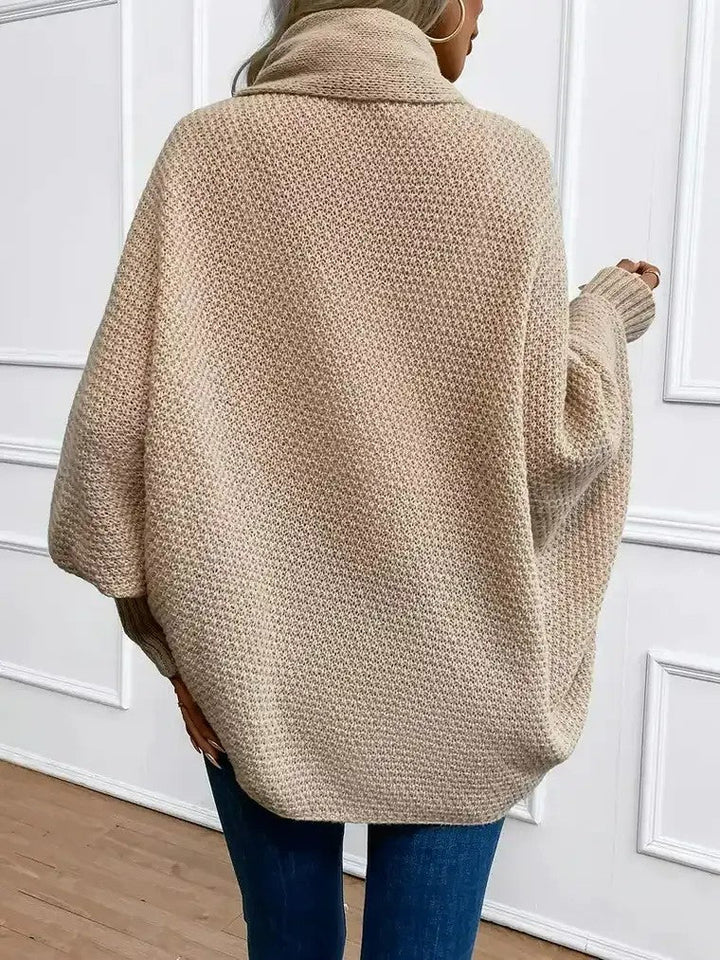 Damen Offene Strickjacke mit Schalkragen Fledermausärmeln und Gerippten Bündchen