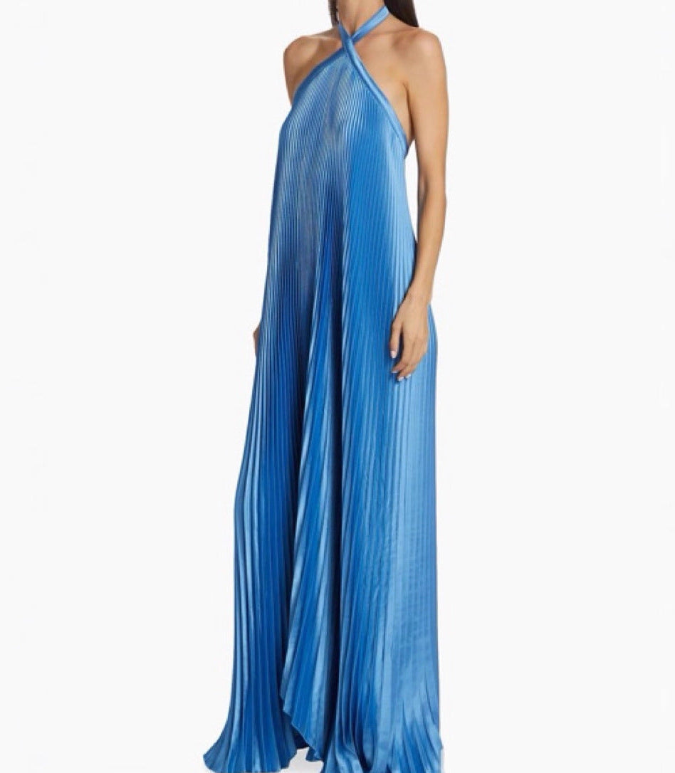 Damen Plissiertes Maxikleid mit gekreuzten Neckholder Trägern