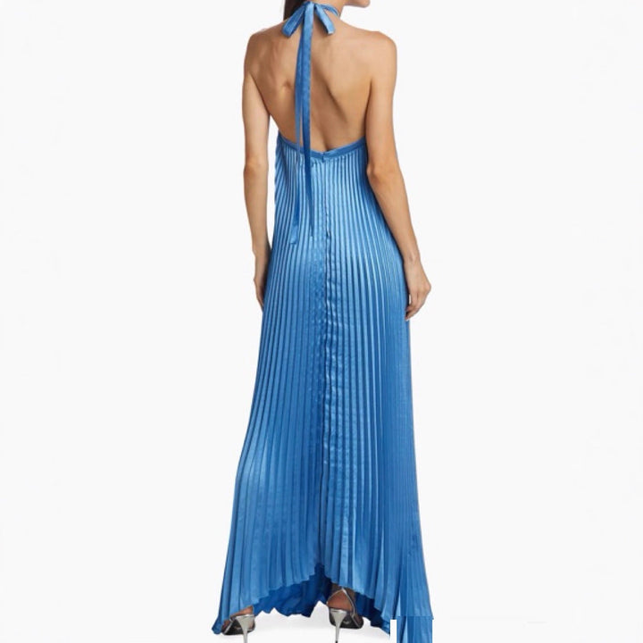 Damen Plissiertes Maxikleid mit gekreuzten Neckholder Trägern
