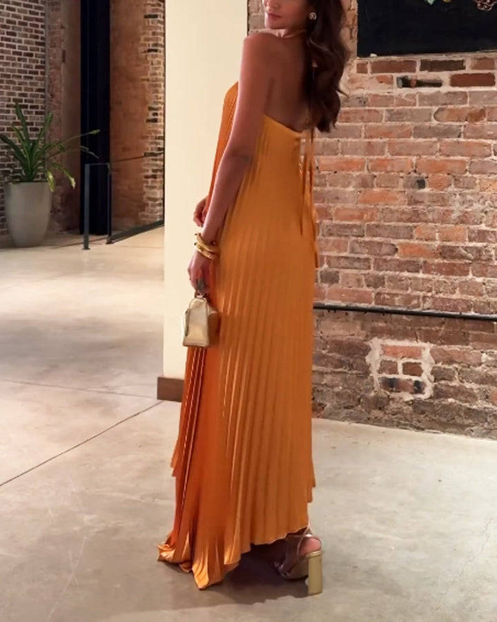 Damen Plissiertes Maxikleid mit gekreuzten Neckholder Trägern