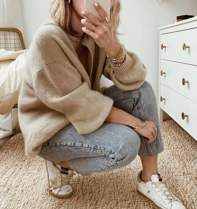 Damen Strickjacke mit Knopfleiste V-Ausschnitt und Langen Ärmeln