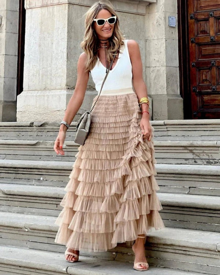 Damenrock mit hoher Taille im Boho-Stil | Maxi