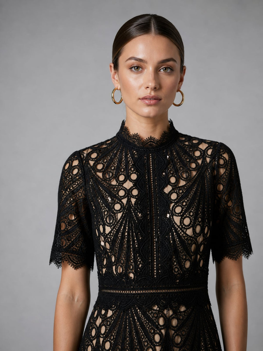 Damen A-Linien Midi Kleid mit Spitzenoberteil