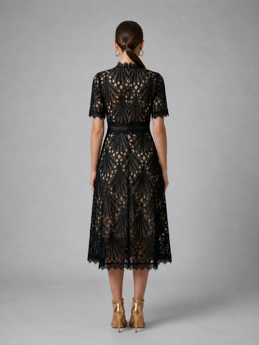 Damen A-Linien Midi Kleid mit Spitzenoberteil